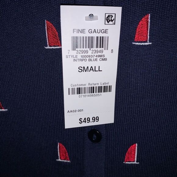 NWT⛵️Charter Club Navy Button Sweater Cardigan w/ embroidered ⛵️ sailboats Sz S - Picture 7 of 16